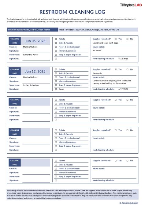 Bathroom Cleaning Checklist Form