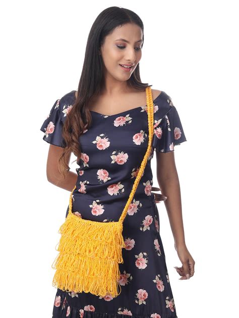 Golden Frilled Crochet Satchel : Buy Side Bags for Women – Happy Cultures