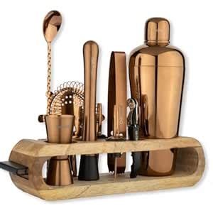 Buy Car-O-Bar Copper Gold Bar Set with Stand | 10 Piece Bartender Kit ...
