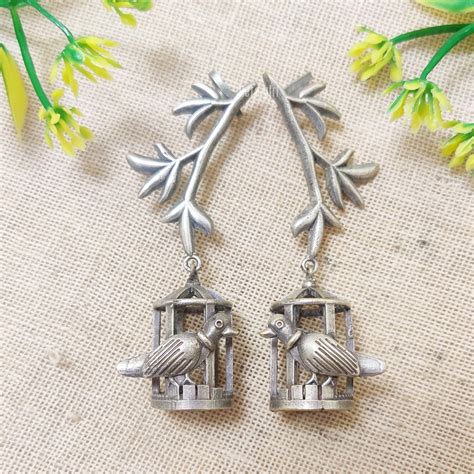 "Parrot Inside The Cage" Silver Look Alike Oxidised Earcuff – The Beta ...