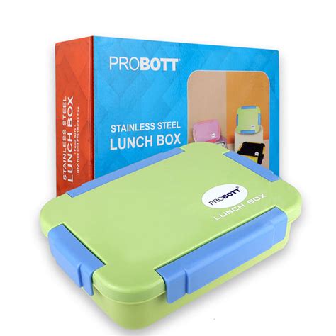 PROBOTT Lunch On 710 ml Stainless Steel Lunch Box, 3 Grid Leak-Proof B ...