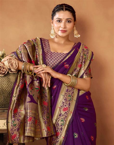 Dark Purple Silk Woven Paithani Saree – Sudathi