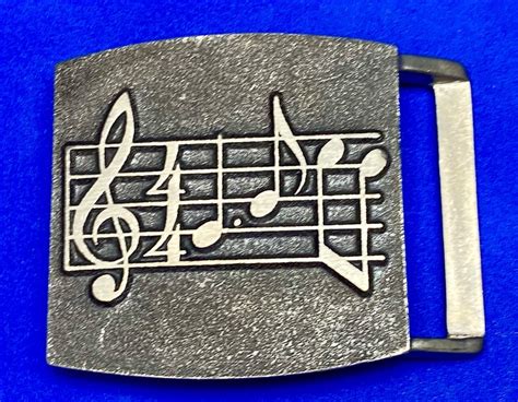 Music Notes on treble clef staff - vintage pewter belt buckle by John E ...