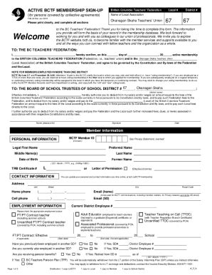 British Columbia Teachers’ Federation Membership Sign-Up Form - Blank ...