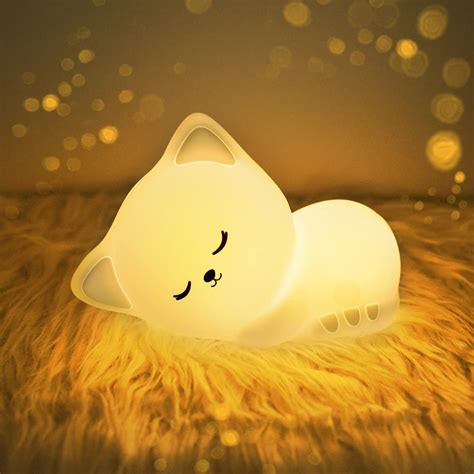 Imnishnay Silicone Cute Sleeping Cat Touch Lamp Night Light For Kids ...
