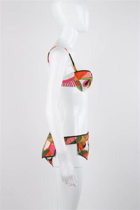 EMILIO PUCCI c.1960’s Multicolor Floral Op Art 2 Piece Bikini Bathing ...