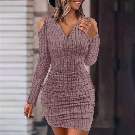 HOMBOM Sun Dresses for Women Sheath Dresses Off Shoulder Long Sleeve ...