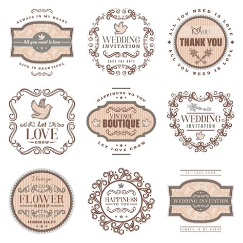 Vintage romantische etiketten instellen met bruiloft uitnodiging liefde ...