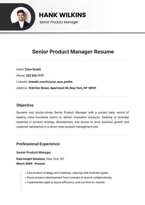 Free Senior Product Manager Resume Template to Edit Online