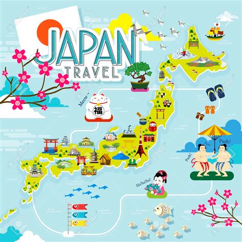 Mapa de Japón con preciosas lugares de interés turístico Foto de archivo - 54693112 | Japon mapa ...