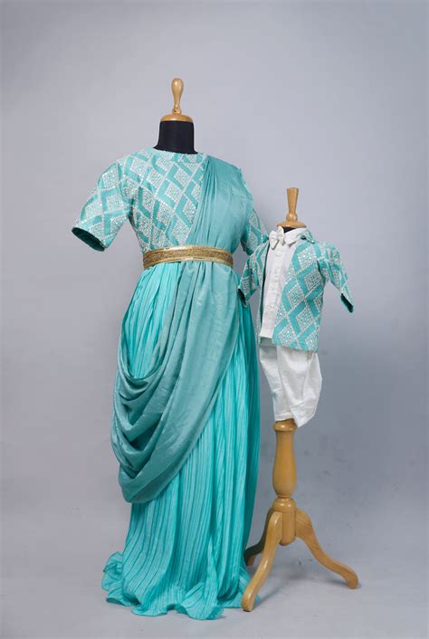 Aqua Green Grand Mom and Son Combo Matching Set – Anveshana Clothing