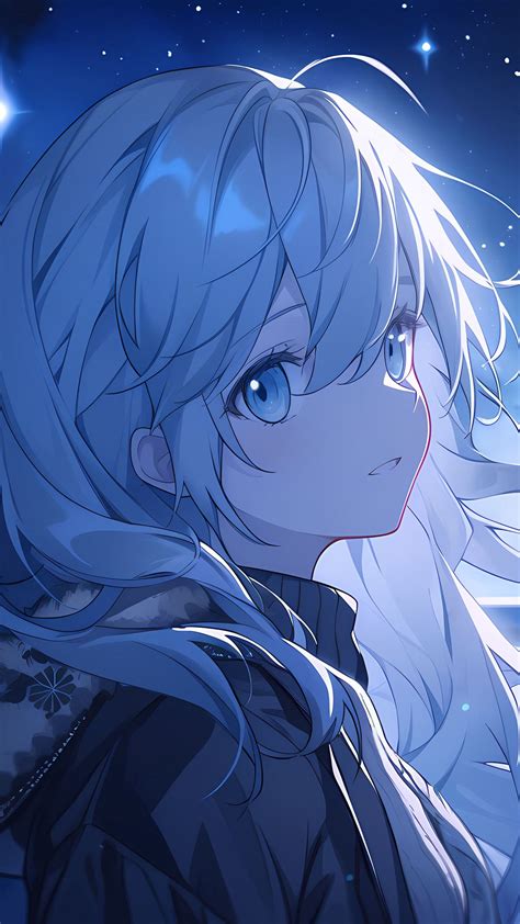 Download wallpaper 1080x1920 girl, hair, sky, night, blue, anime ...