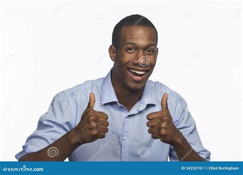 Young African American Man Giving Thumbs Up, Horizontal Stock Image ...