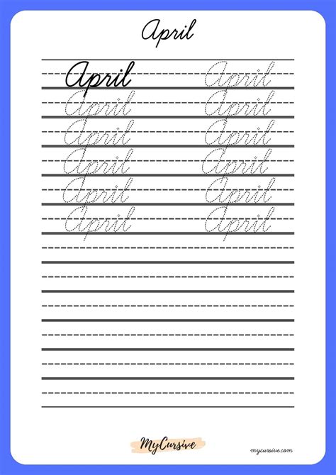 April in Cursive [Worksheet and Printables]