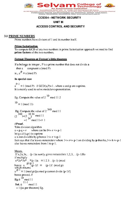 CCS354 NETWORK SECURITY UNIT 3 NOTES ON ACCESS CONTROL & CRYPTOGRAPHY ...