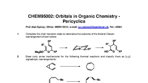 CHEM95002: Pericyclic Problems and Mechanisms Analysis - Studocu