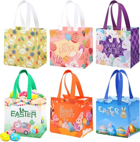 Children's Easter Bag Pack of 6 Gift Bags Easter Egg Hunt Bags with ...