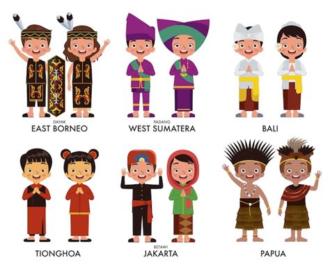 Set of indonesian children illustration wearing traditional clothes ...