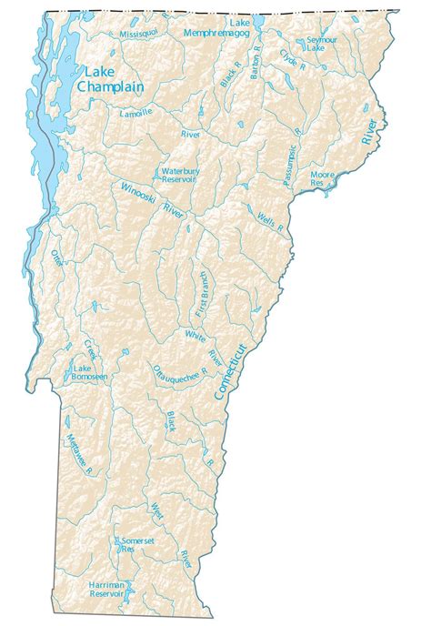 Vermont Lakes and Rivers Map - GIS Geography