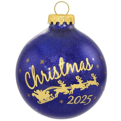 2025 Christmas Sleigh Blue Glitter Glass Ornament