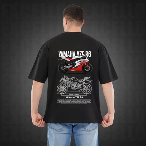 Yamaha YZF R6 Oversized Black T-Shirt for Men - Premium 240 GSM Rich ...