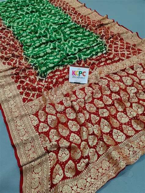 KcPc Latest Pure Khaddi Georgette Upada Neemzari Bandhej Saree Green R ...