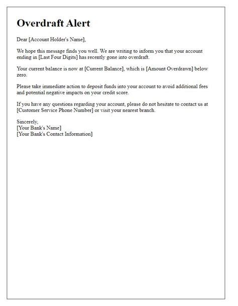 Image result for Bank Overdraft Letter
