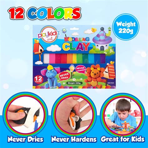 Buy Playkidiz Art Modeling Clay 12 Colors, Beginners Pack 220 Grams ...