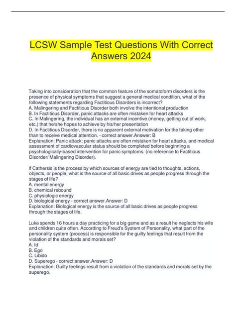 LCSW Sample Test Questions With Correct Answers 2024 - LCSW - Stuvia US
