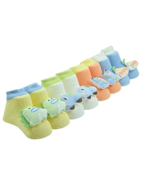 Cartoon 3D Baby Ankle Socks Pack – Dino, Car, Bear & Submarine – Yellow ...