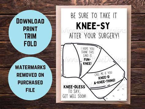 Printable Funny Get Well Soon Knee Surgery Card Knee Surgery - Etsy ...