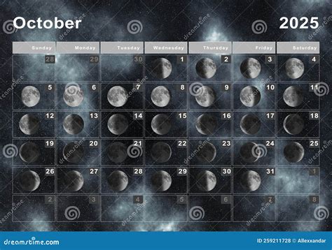 October 2025 Lunar Calendar, Moon Cycles Stock Illustration ...