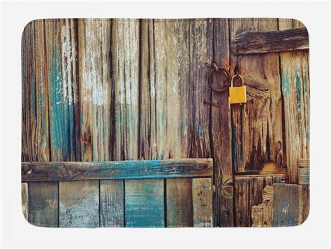 Cute Doormat For Kids Rustic Bath Mat Aged Shed Door Backdrop Color ...