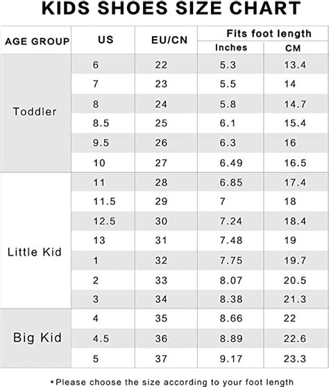 Shoe Size Chart 的图像结果