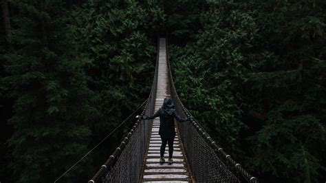 Download wallpaper 1920x1080 bridge, suspended, trees, people ...