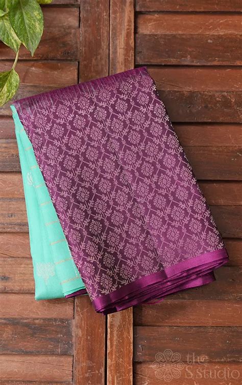 Rexona Green Soft Silk Saree With Purple Border | Festive wear