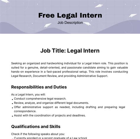 Free Legal Intern Job Description Template to Edit Online