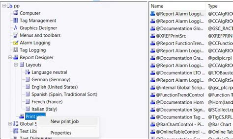 Siemens WinCC SCADA Report Print Job in Report Designer