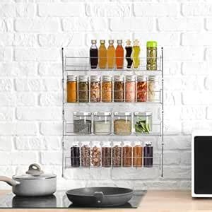 CHROME PLATED 4 TIER SPICE RACK CABINET CUPBOARD ORGANISER STORAGE JAR ...