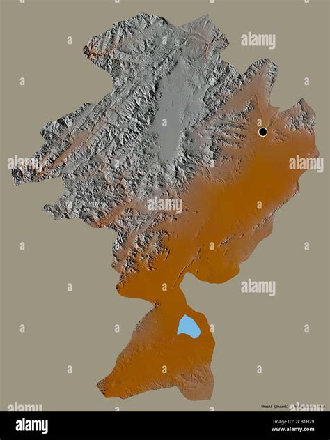 Shape of Ghazni, province of Afghanistan, with its capital isolated on a solid color background ...