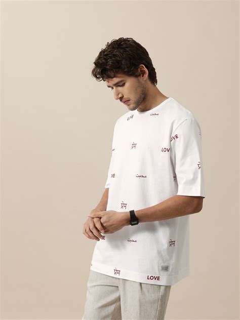 Mr Bowerbird Men White Oversized Fit Typography Printed Pure Cotton T ...