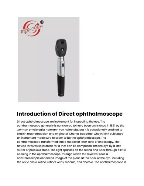Direct ophthalmoscope Machine | PDF