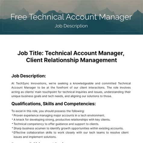 Free Technical Account Manager Job Description Template to Edit Online