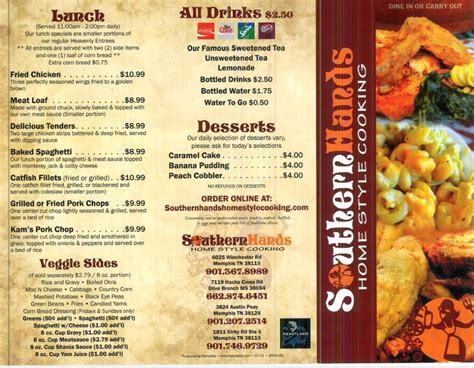 Southern Hands 1811 Kirby/Poplar menus in Memphis, Tennessee, United States