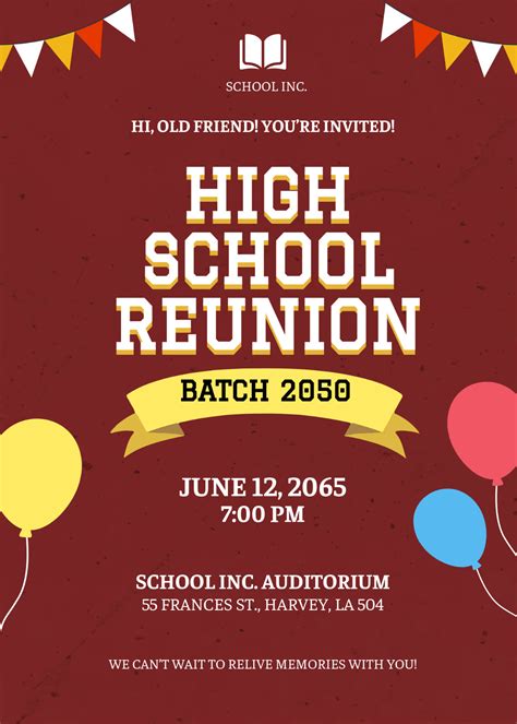 Free School Reunion Invitation Template to Edit Online