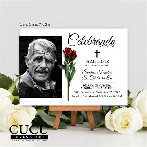 Spanish Funeral Announcement Card | Funeral Invite Template | Funeral ...