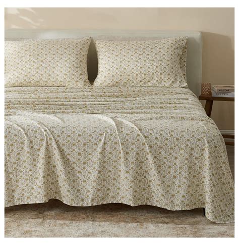 100% Turkish Cotton Full Flannel Sheets Set | Green Floral, Farmhouse ...