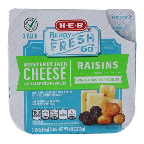 H-E-B Ready, Fresh, Go! Snack Trays - Monterey Jack Cheese, Raisins ...