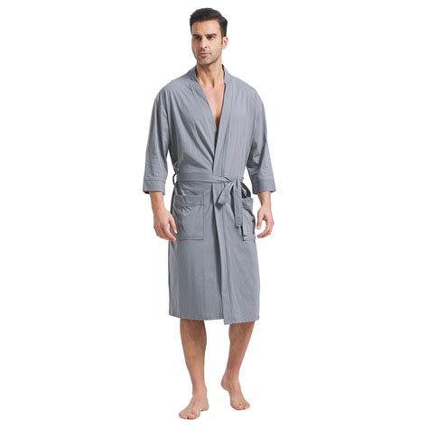 FashGudim 100% Cotton Knit Robe for Men Lightweight Summer Robes Thin ...