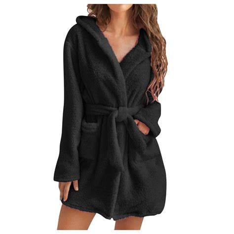 Hvyesh Fleece Robe For Women, Plush Warm Hooded Bathrobe Womens, Fluffy ...